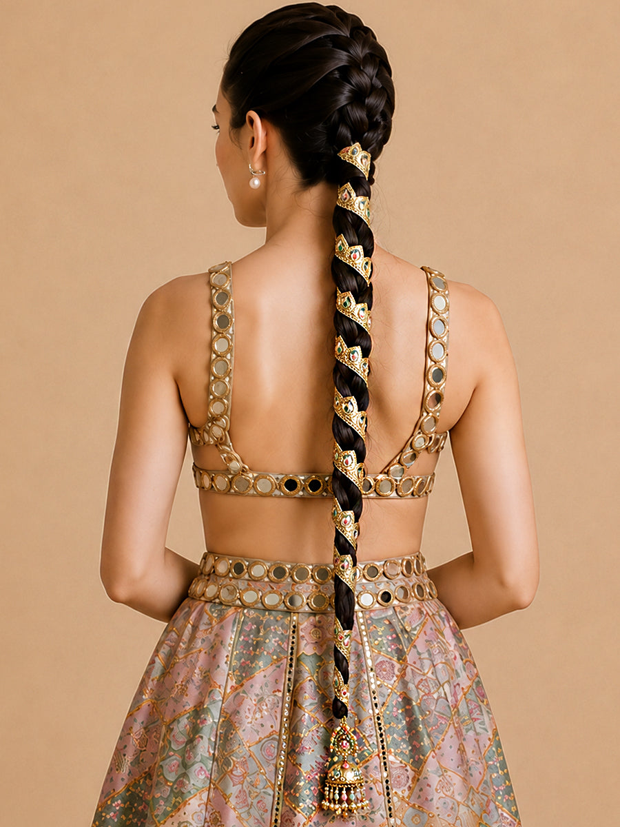 Eknoor Wrap Paranda Punjabi Wedding Hair Accessory with Worldwide Delivery-Pastel Pink / Mint Green