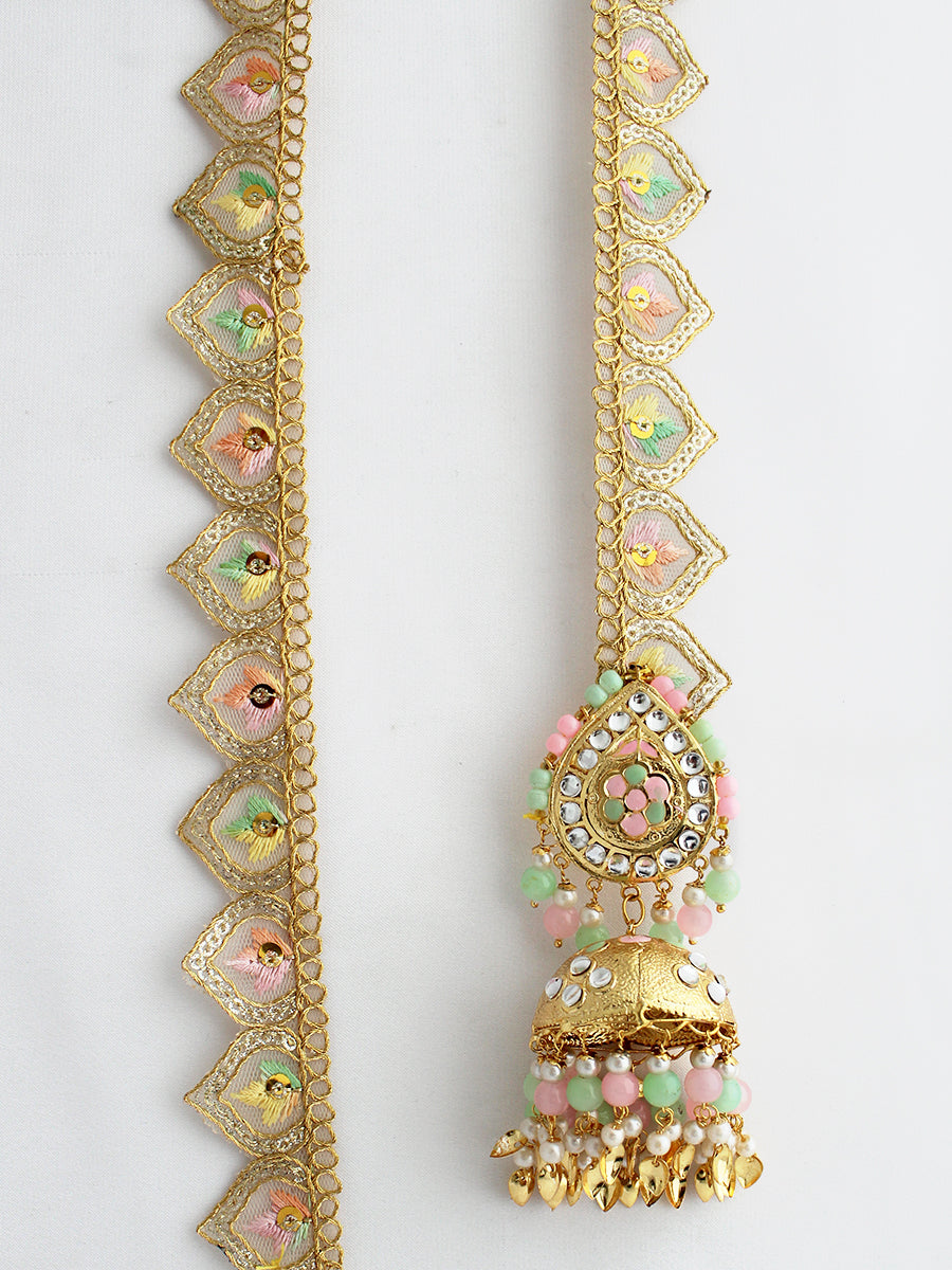 Eknoor Wrap Paranda Punjabi Wedding Hair Accessory with Worldwide Delivery-Pastel Pink / Mint Green