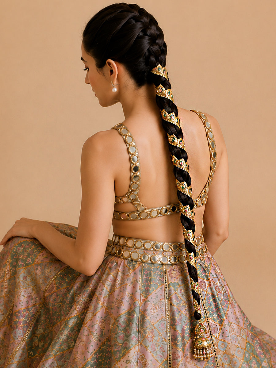 Eknoor Wrap Paranda Punjabi Wedding Hair Accessory with Worldwide Delivery-Pastel Pink / Mint Green