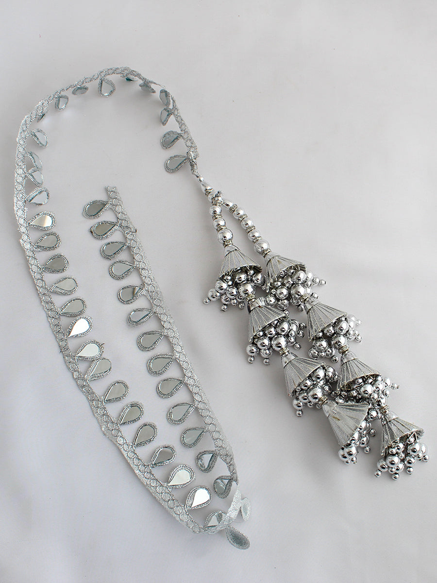Sifat Wrap Parandi / Parandi Handmade Bridal Parandi for Mehndi & Sangeet-Silver