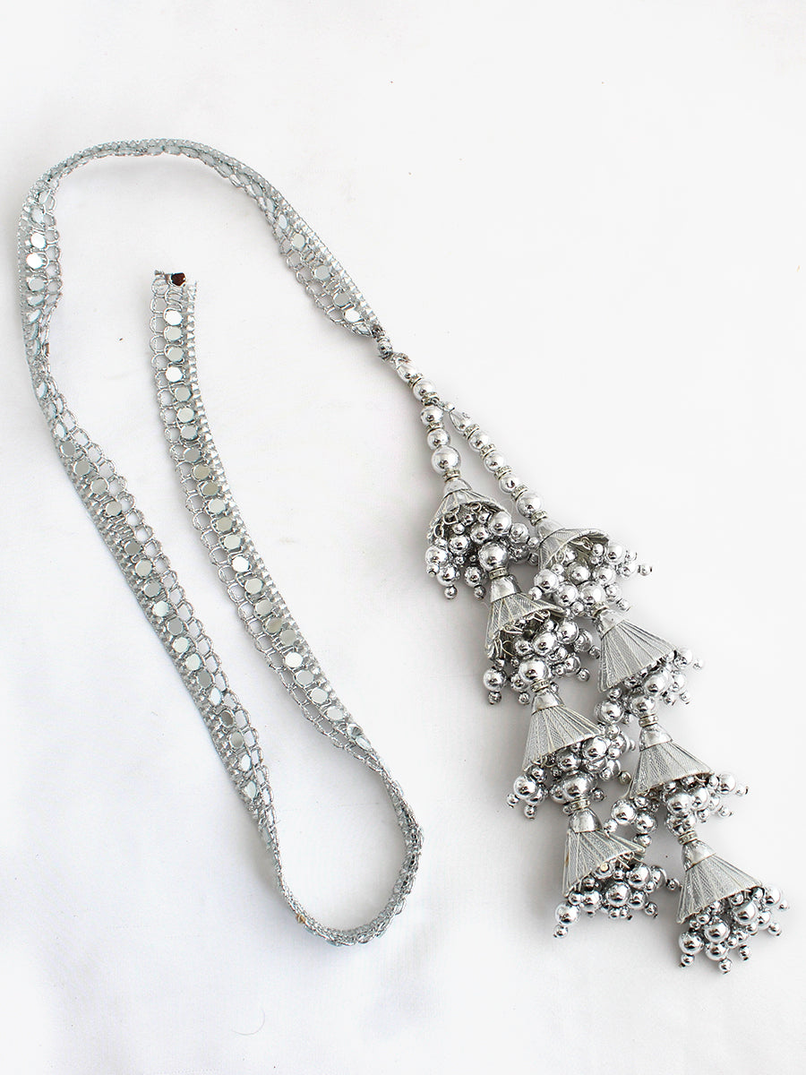Avleen Warp Parandi / Paranda Silver Tassel Parandi for South Asian Brides-Silver