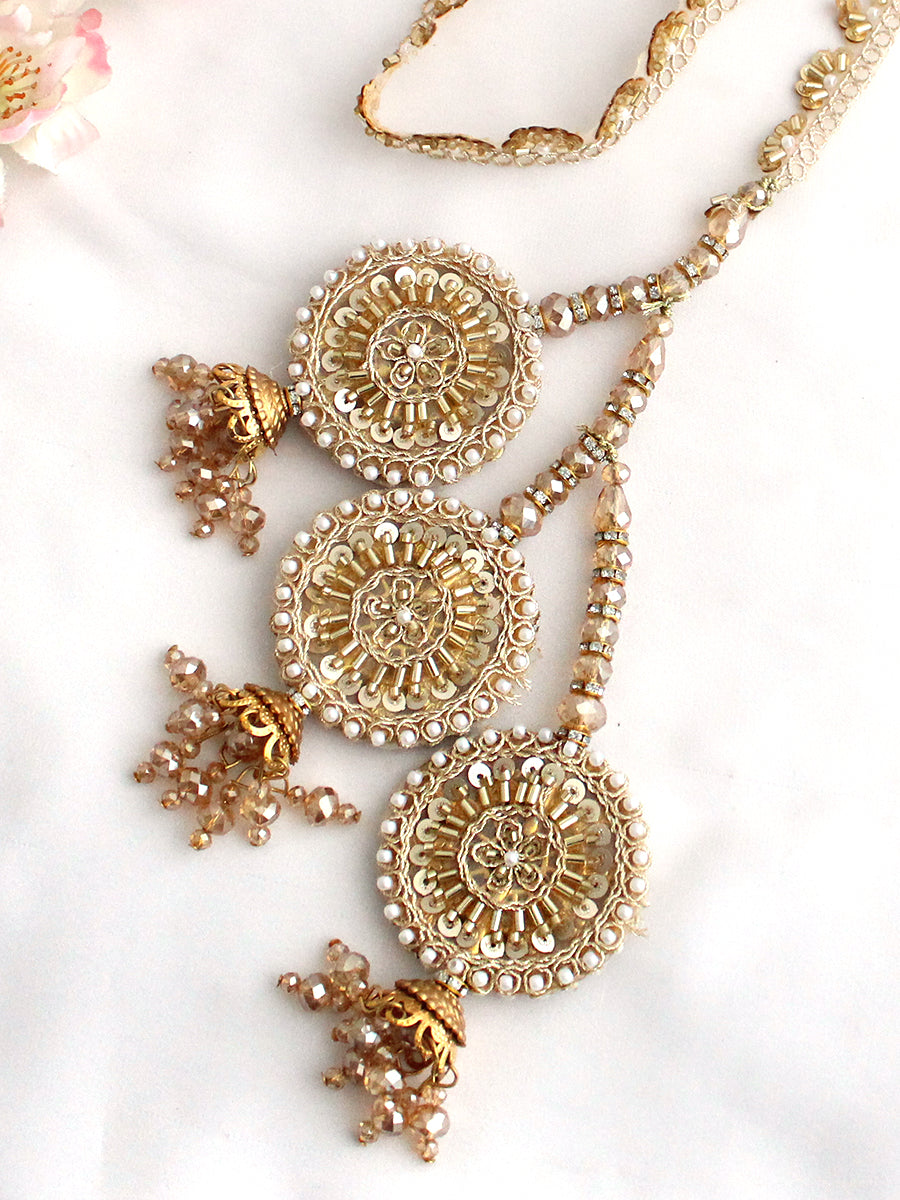 Nargis Warp Paranda for Short Hair Handmade Indian Parandi for Mehndi Functions-Gold