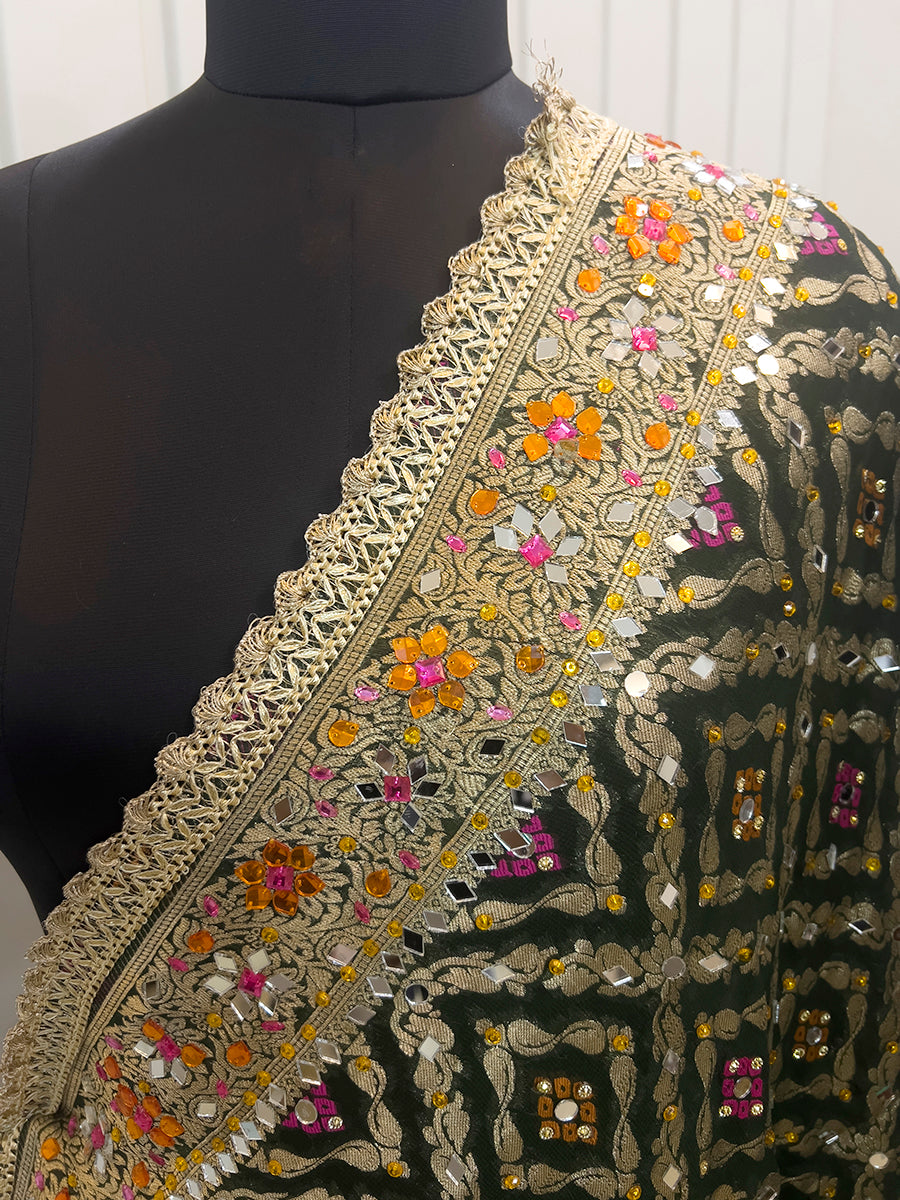 Keesha Dupatta - Bottle Green 