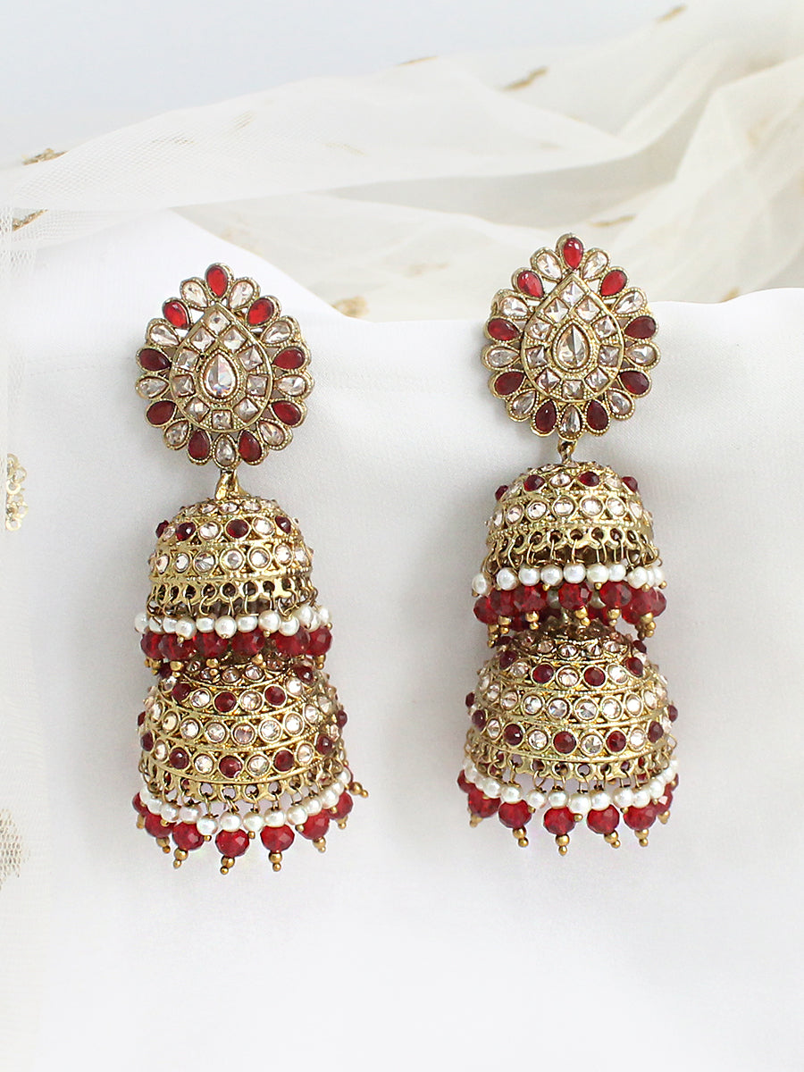 Poorva Jhumki Earrings-Maroon