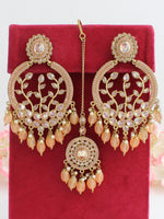 Inayat Earrings & Tikka (Golden)-peach