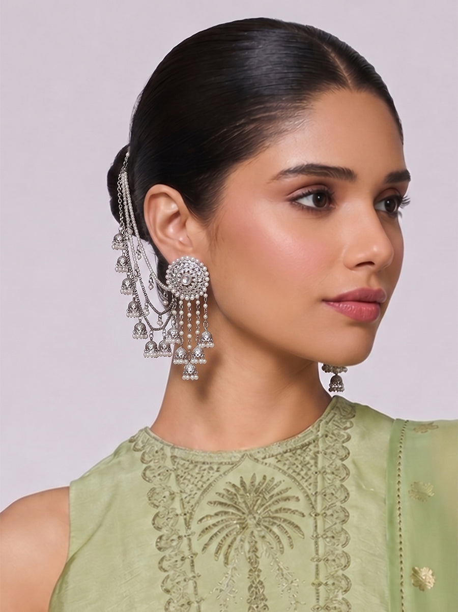 Rayma Earrings With Ear Chain-Silver