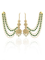 Ahmedabad Earrings With Ear Chain - Green 