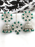 Ziya Mirror Earrings & Tikka-Green