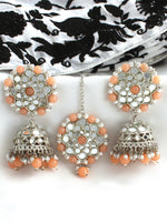 Ziya Mirror Earrings & Tikka-Peach