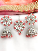 Ziya Mirror Earrings & Tikka-Pink