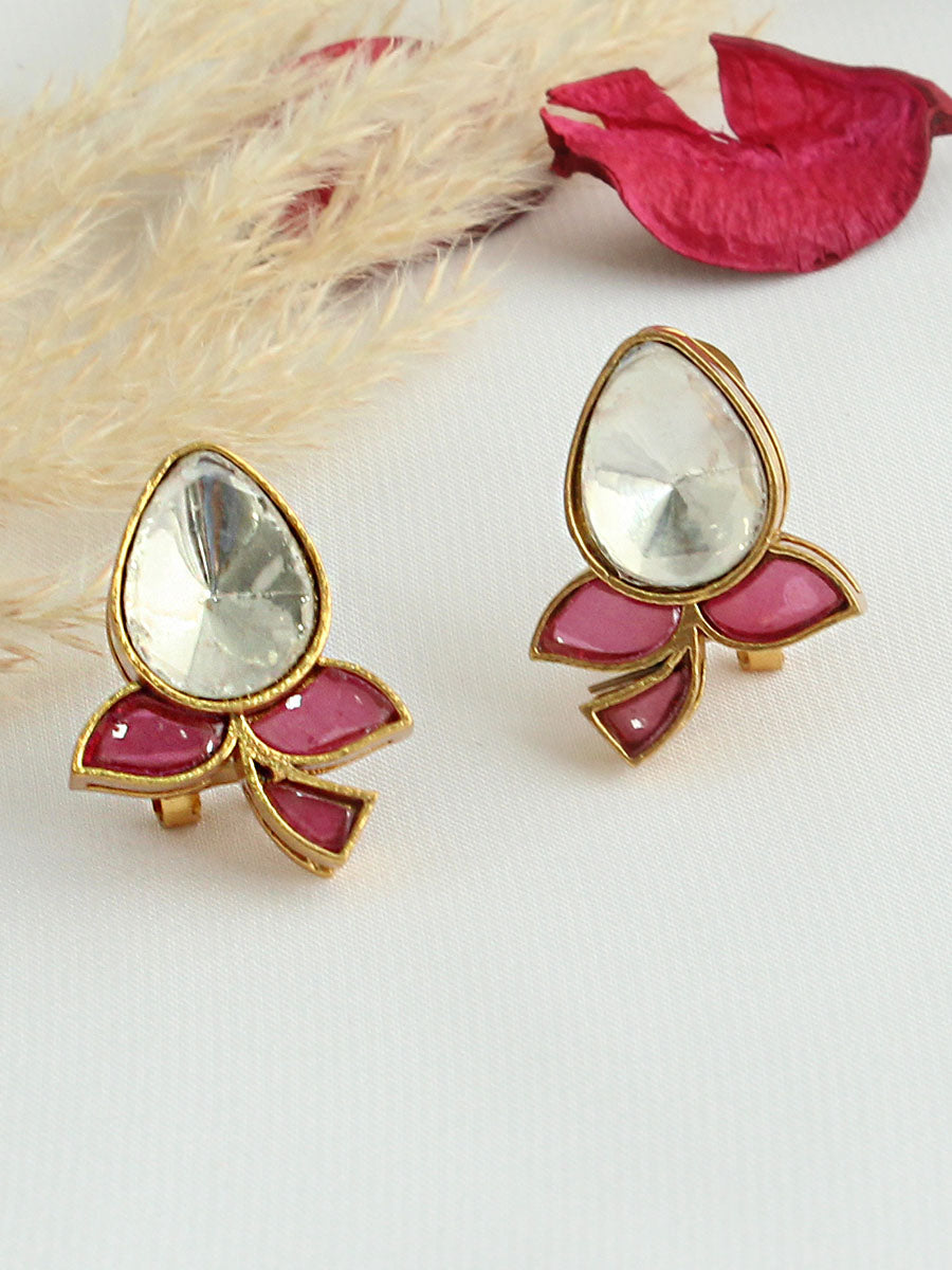 Sneha Stud Earrings-Hot Pink 