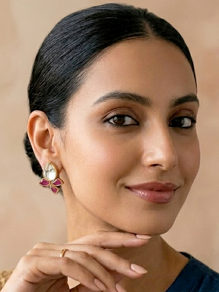 Sneha Stud Earrings-Hot Pink 
