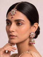 Ziya Mirror Earrings & Tikka-Ruby Pink