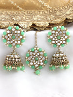 Ziya Mirror Earrings & Tikka-Mint green