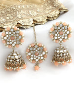 Ziya Mirror Earrings & Tikka-Peach