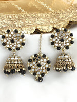 Ziya Mirror Earrings & Tikka-black