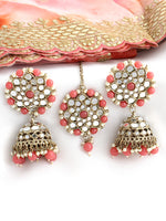Ziya Mirror Earrings & Tikka-pink
