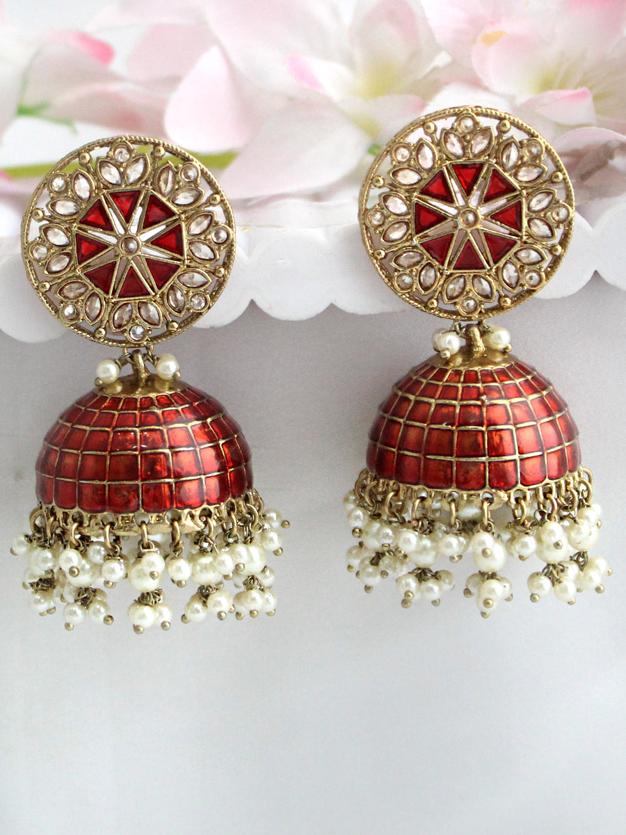 Heena Earrings-Maroon