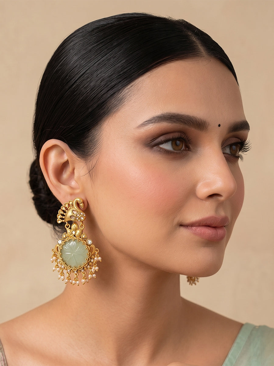 Kiran Earrings - Gold / Mint Green