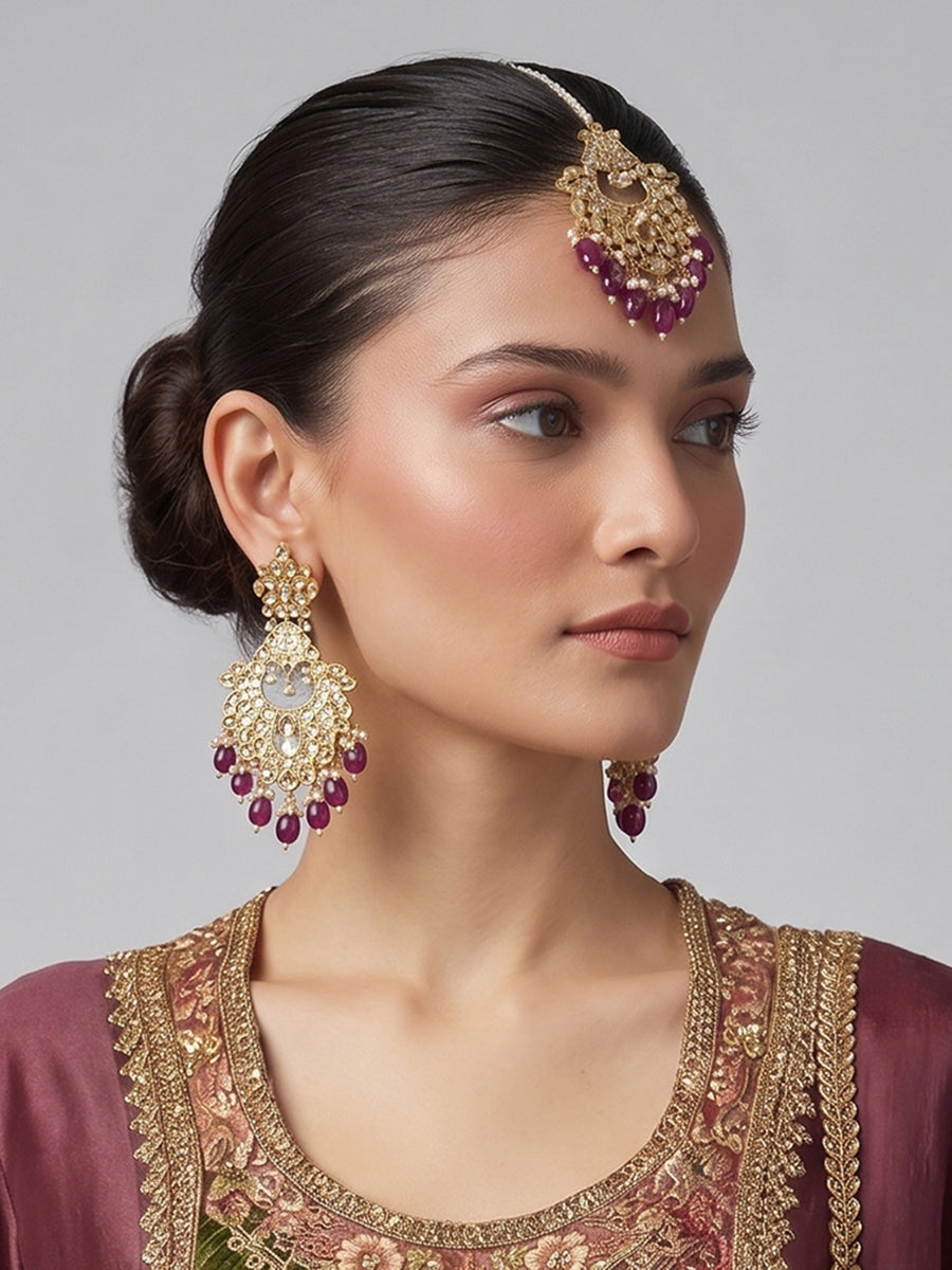 Erum Earrings & Tikka Set- Purple
