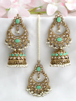 Ruhina Earrings & Tikka-Mint Green