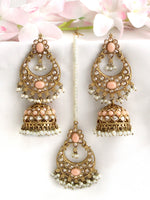 Ruhina Earrings & Tikka-Peach