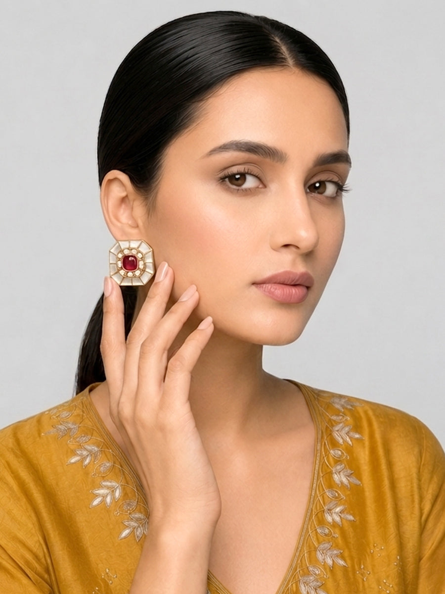 Niyati Stud Earrings-Maroon