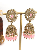 Tanisha Jhumki Earrings-Pastel Pink