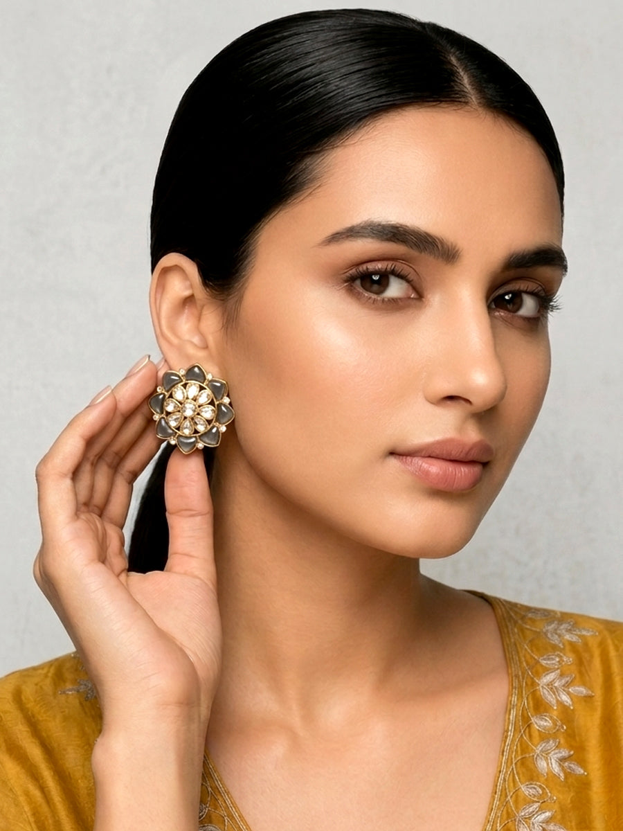Sofina Stud Earrings-Grey
