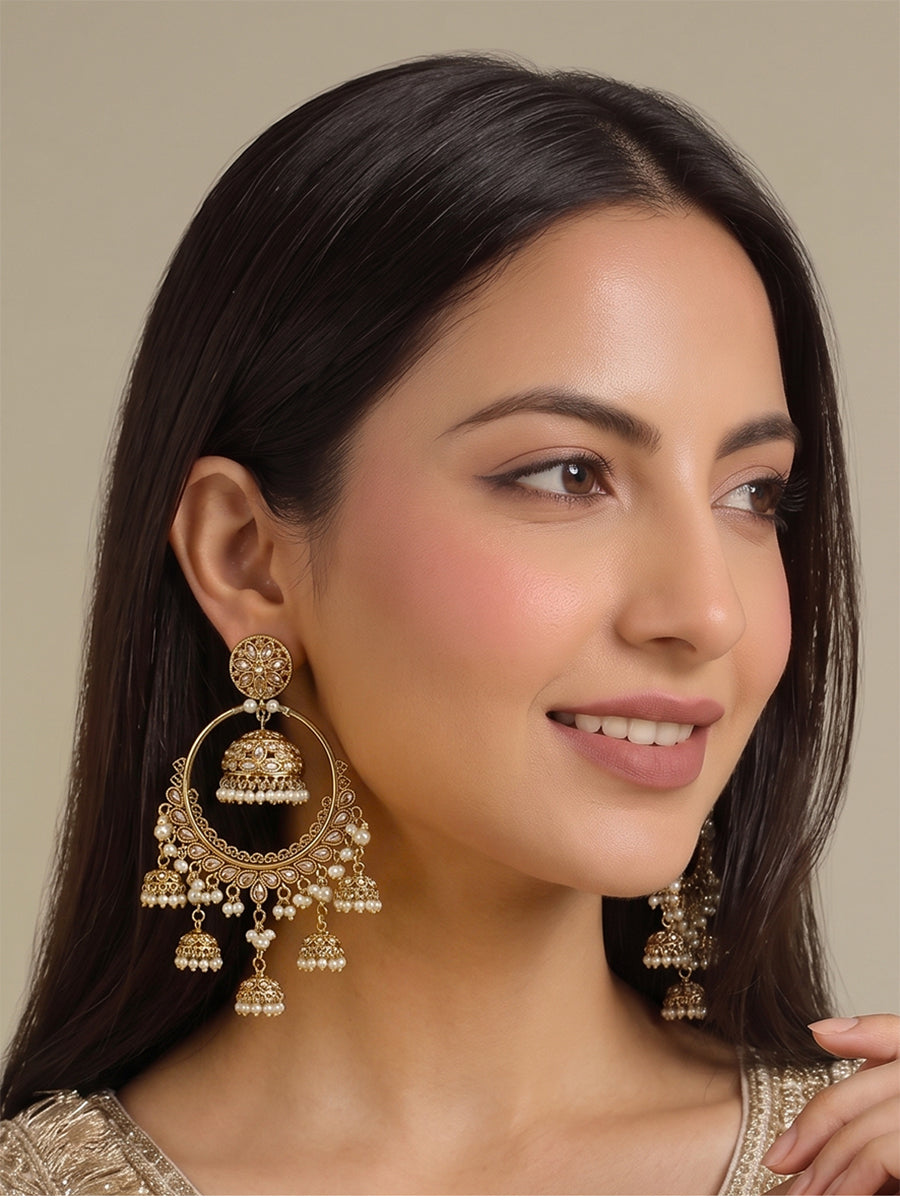 Sia Jhumki Hoop Earrings-Antique gold