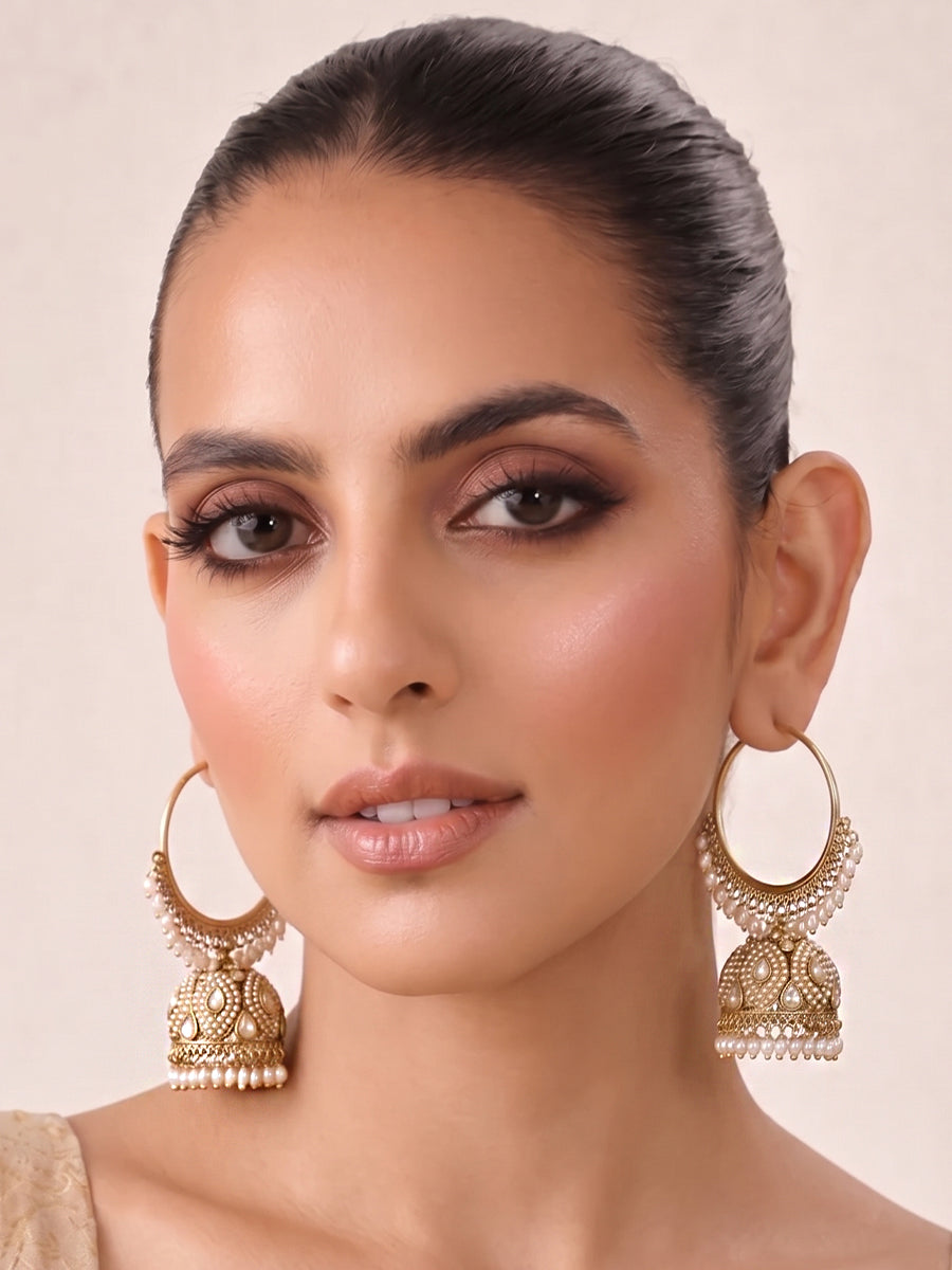 Kiara Jhumki Hoop Earrings-Antique Gold