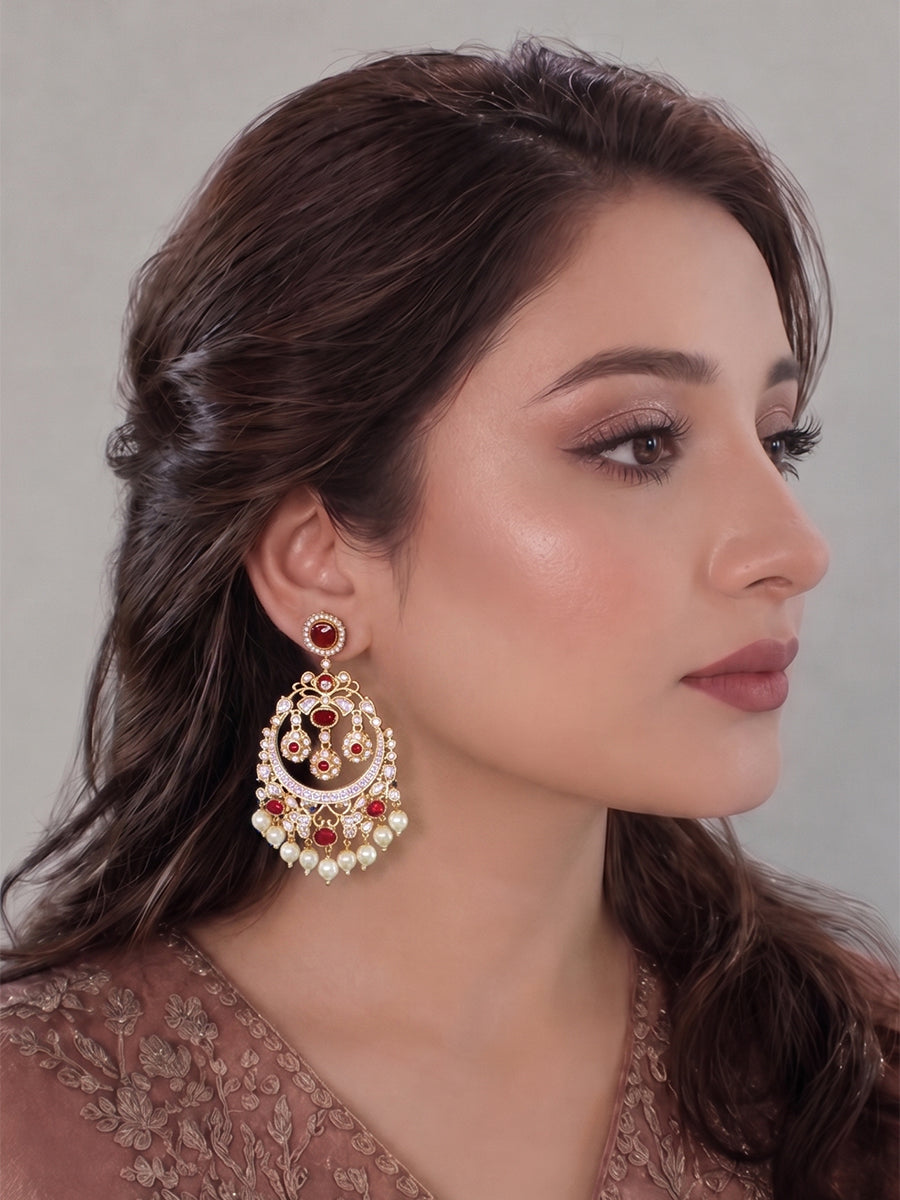 Avisha Chandbali Earrings -Maroon