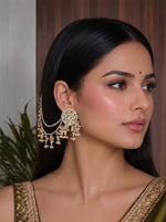 Shloka Stud Earrings With Ear chain-White