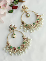 Umaro jadau Long Earrings-Maroon / Green