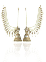 Nushrat Mirror Jhumki Earrings With Ear Chain-Gold