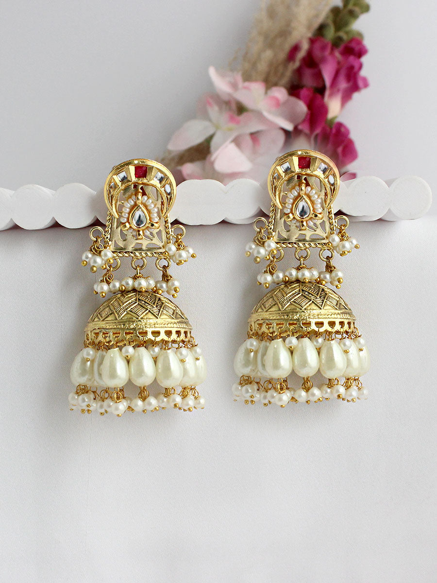 Anika Jhumka / Jhumki Earrings-Hot Pink