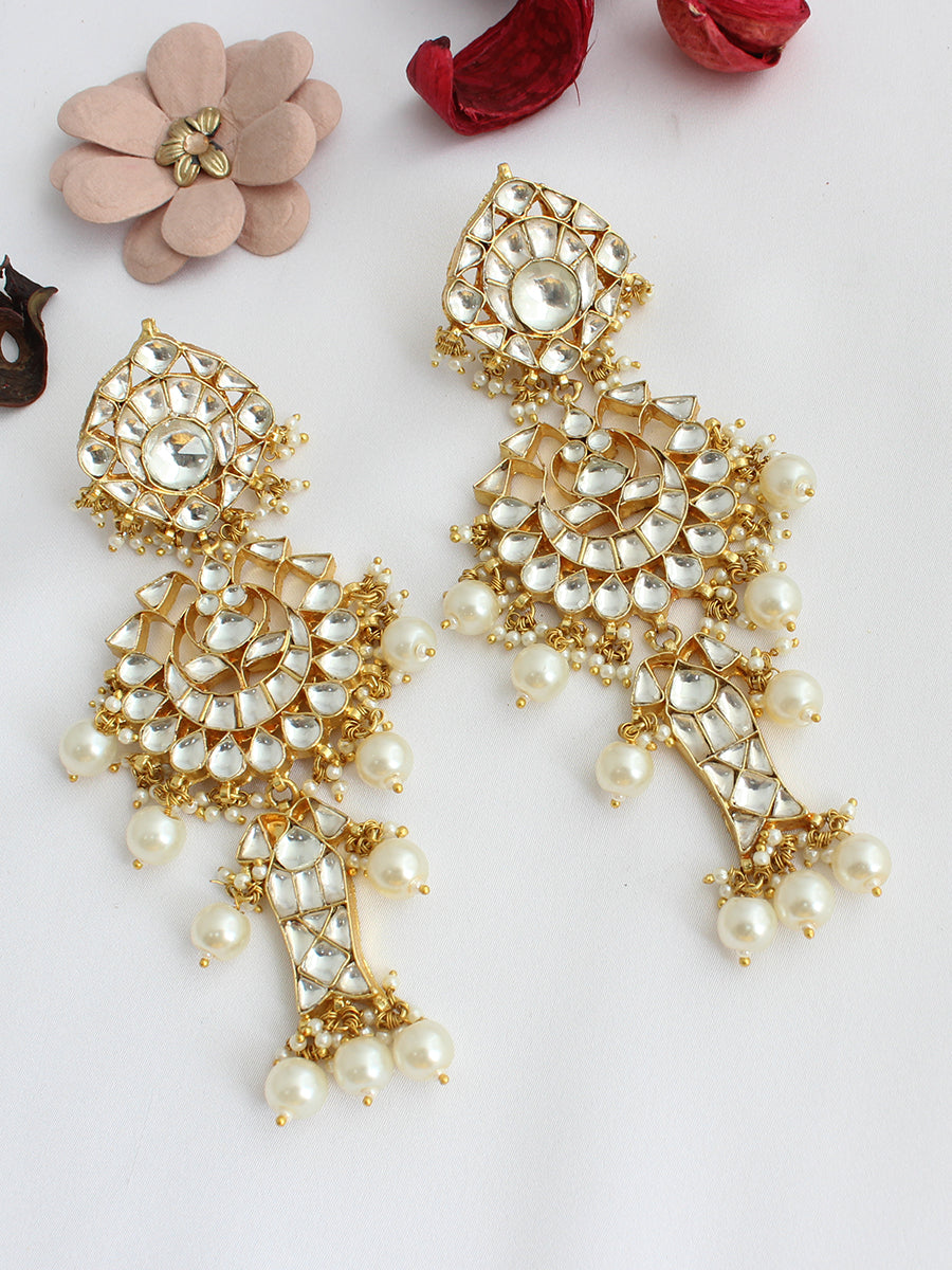Nirvana Kundan Long Earrings-White