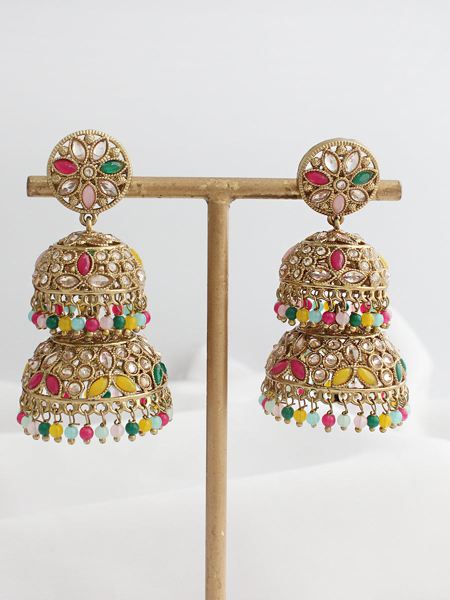 Meenaz Jhumki Earrings - Multicolor