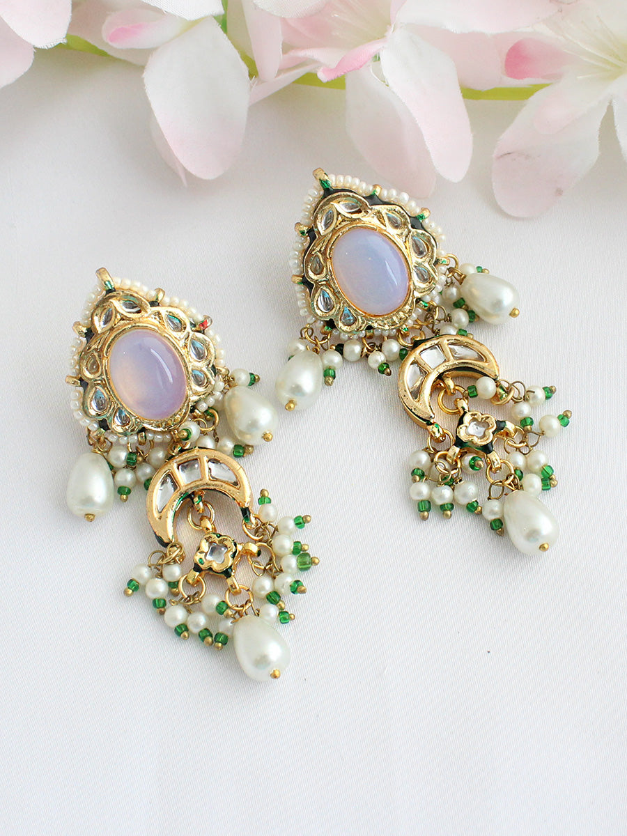 Nabhya Kundan Long Earrings-Moon Stone