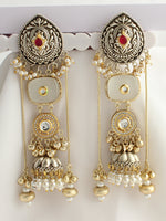Devika Long Jhumka / Jhumki Earrings-Ivory
