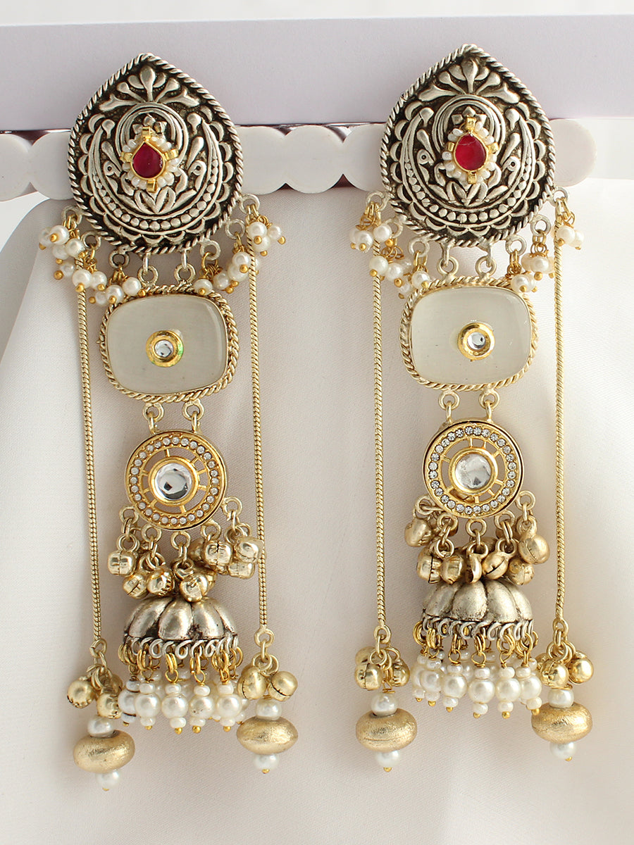 Devika Long Jhumka / Jhumki Earrings-Ivory
