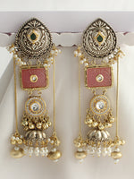 Devika Long Jhumka / Jhumki Earrings-Pastel Pink
