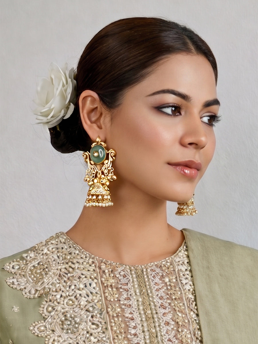 Maitri Jhumki Earrings-Mint Green