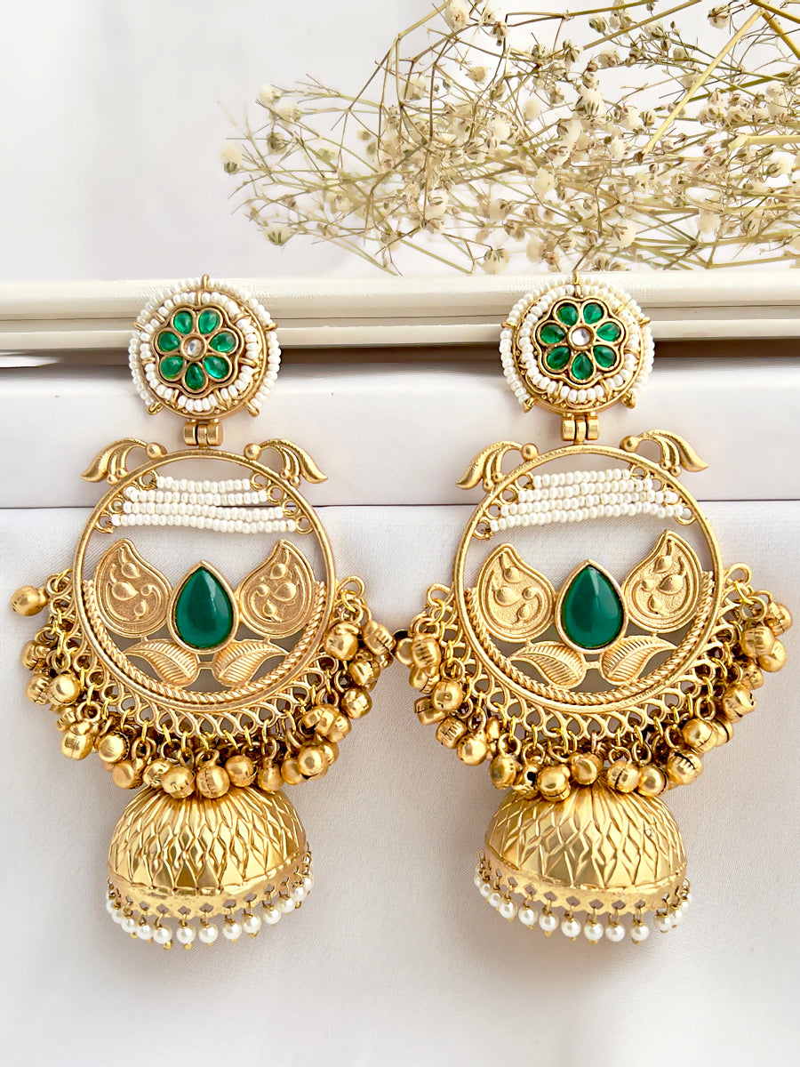 Anshula Long Jhumki Earrings-Green