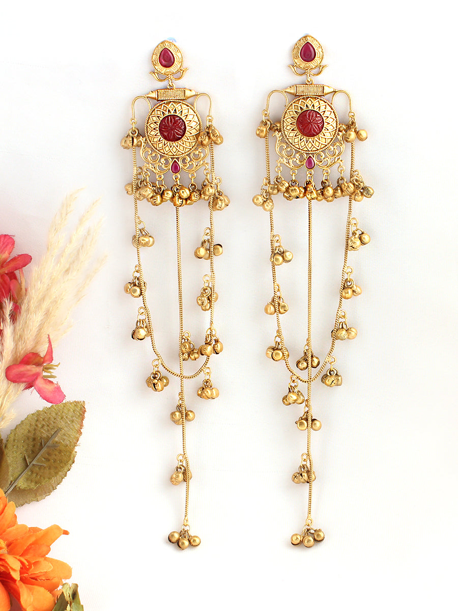 Prakshi Long Earrings-Maroon