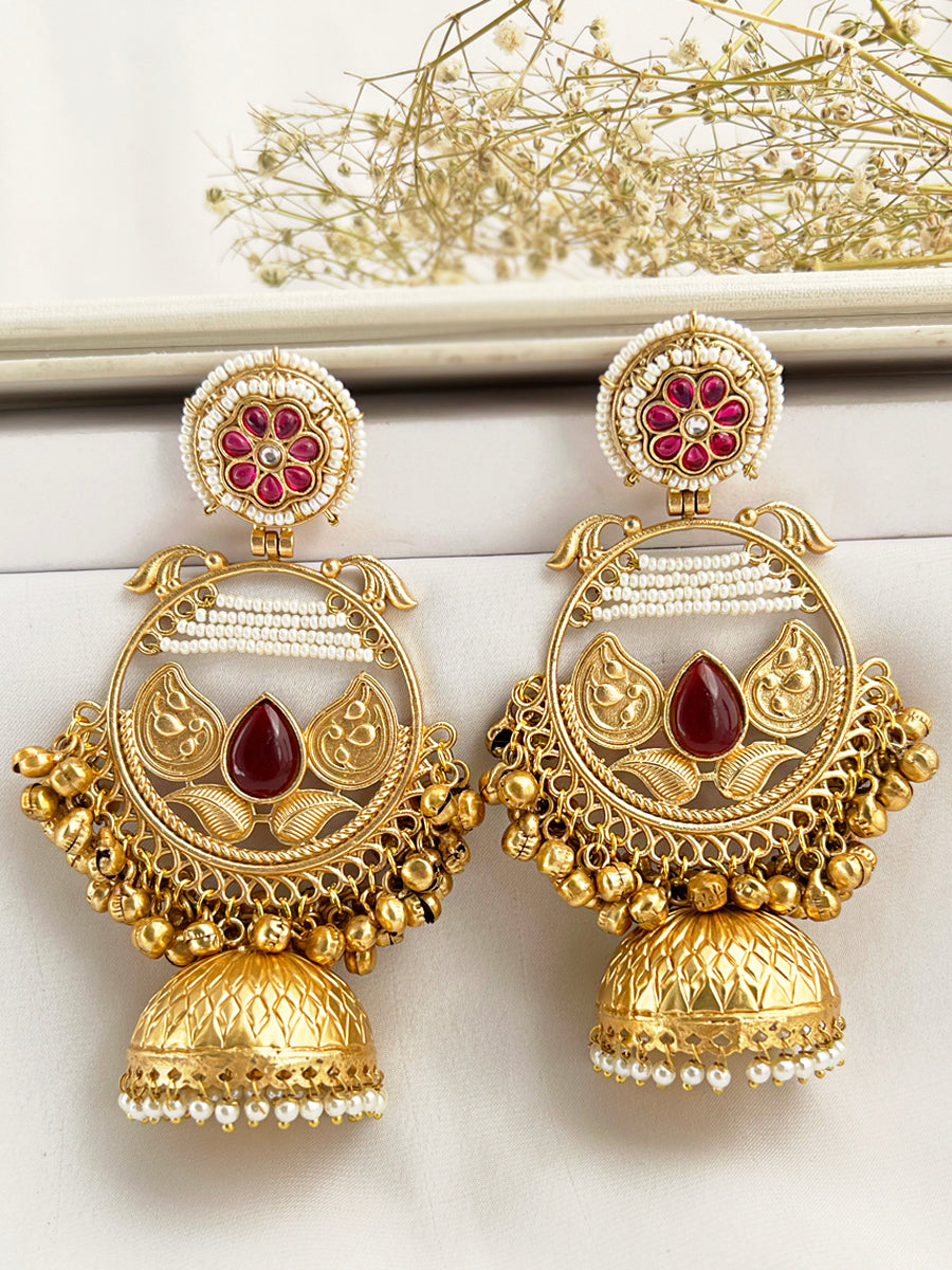 Anshula Long Jhumki Earrings-maroon