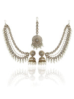 Ivana Mirror Jumki Earrings Tikka With Ear Chain-Gold