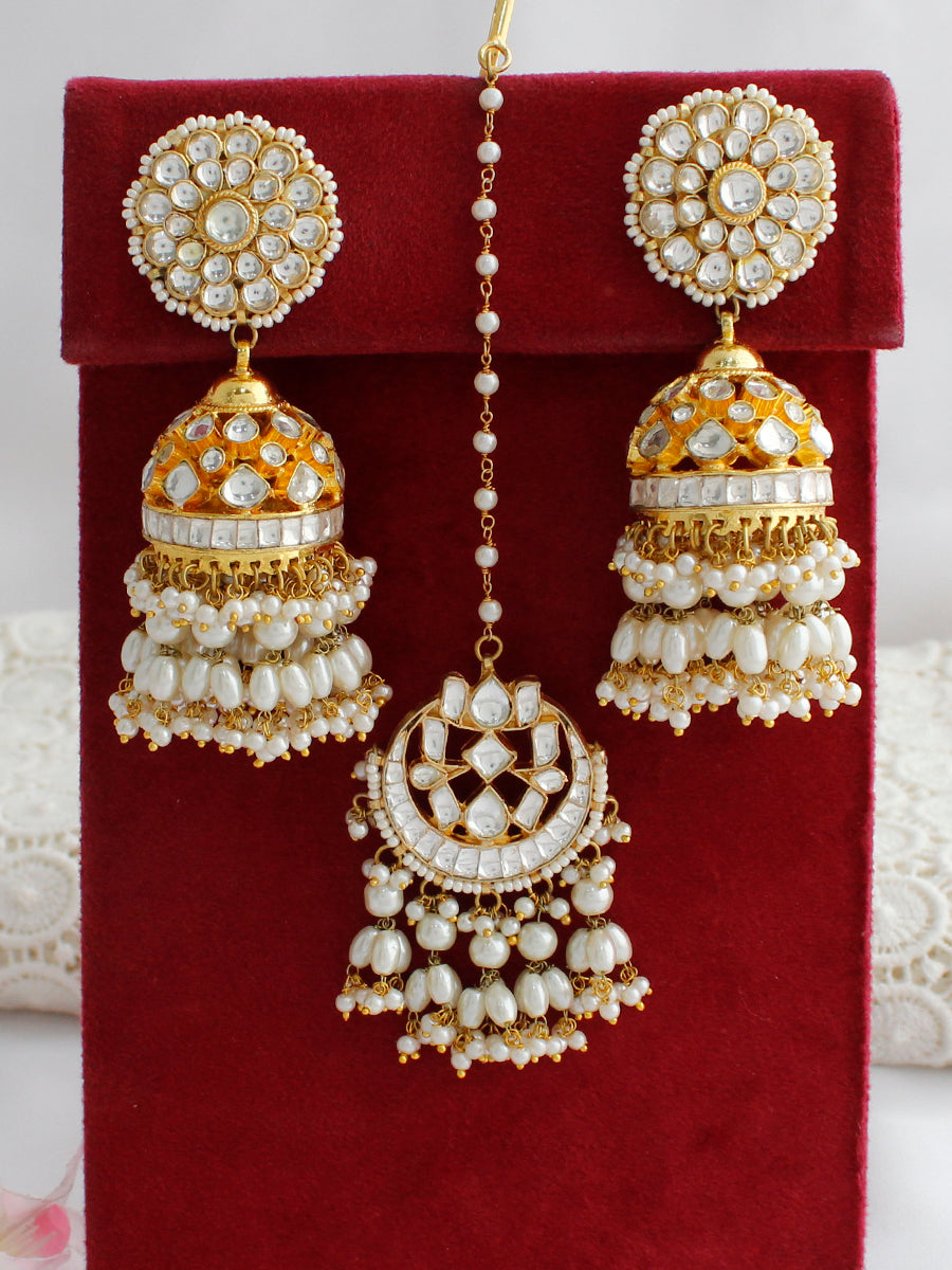 Shivanshi Jhumki Earrings & Tikka-Gold