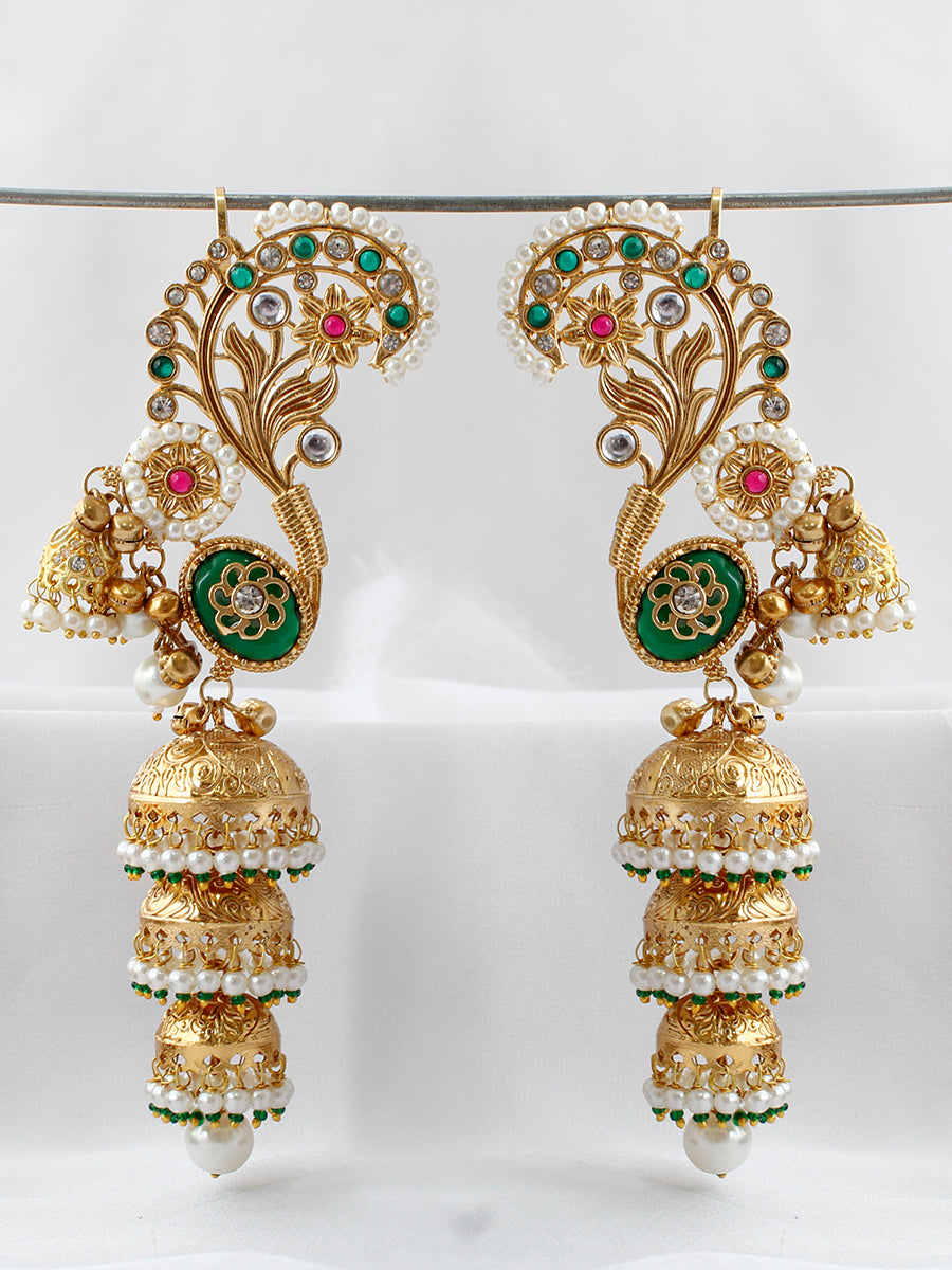 Flaguni Kanphool Earrings-Green