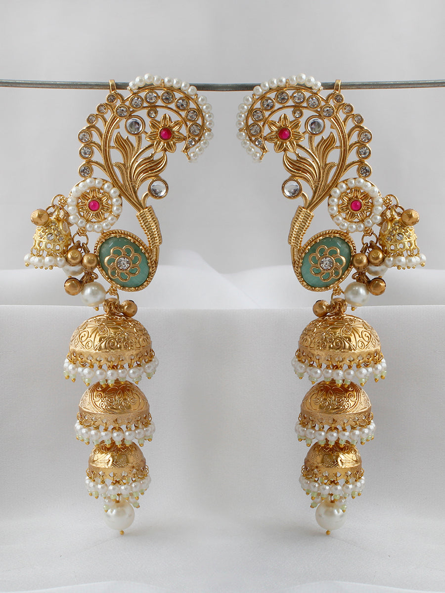 Flaguni Kanphool Earrings-Mint Green